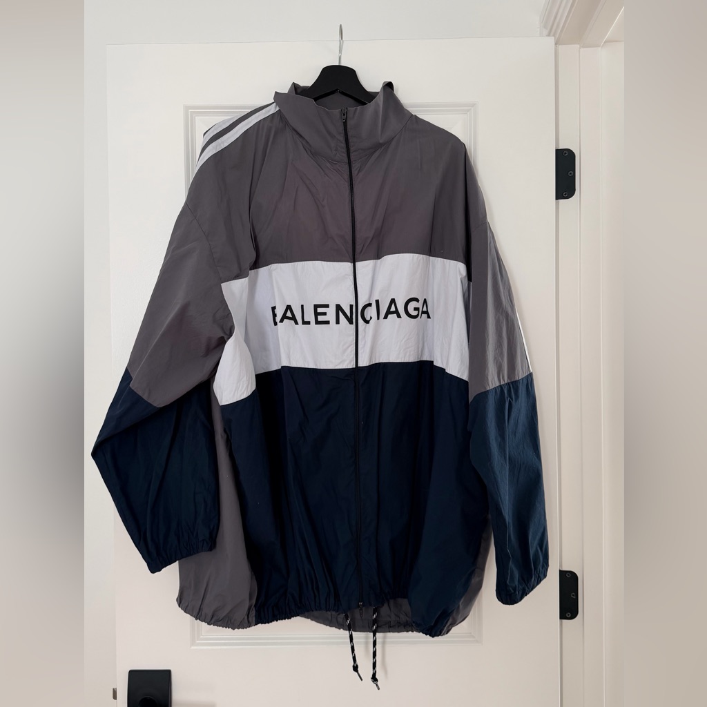 Balenciaga Men’s Colorblock Windbreaker In Gray, White & Navy